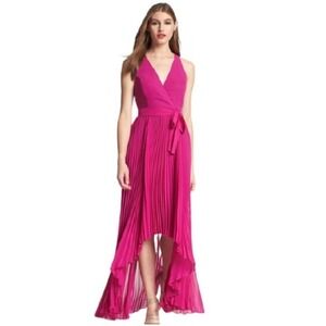NWT Max & Cleo Pleated High Low Maxi Dress Pink‎ Party Cocktail Guest Wedding 0